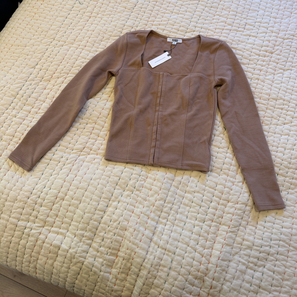 Anthropologie BB Dakota Brown Ribbed Long Sleeve Top size XS NWT